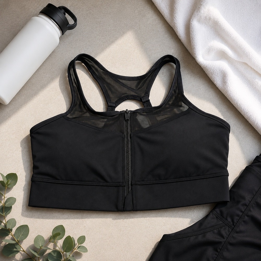 Handful The Closer Bra Booya Black Front Zip Sports Bra Medium 130-001 Athletic